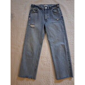 Anine Bing Womens Boyfriend Cropped Jeans Blue High Rise Cotton Size 27